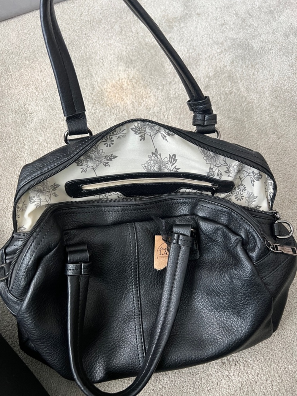 Black Vegan Leather Satchel Handbag - NWT Unknown Brand - Picture 5 of 6